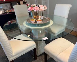 GLASS TOP PEDESTAL TABLE AND CHAIR SET