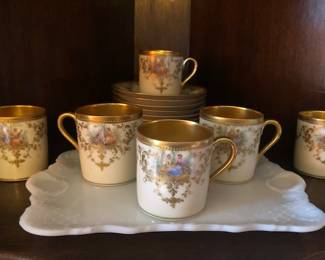 Antique Dresden "Watteau" Demitasse Cups & Saucers 