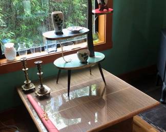 Cool 1970s Cardboard/Oak Coffee Table--Unique 1960s Lang Tiered Wood/Metal/Formica Display Table