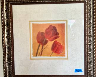 26”sq framed & matted tulip $30