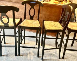 black wood, cane seat, counter height chairs
19.5w x 16d x 28.5” floor to seat $48ea
4 svailable