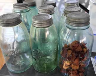 Vintage half gallon jars, blue and green