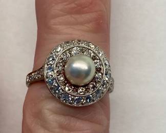 Tiffany pearl and diamond ring