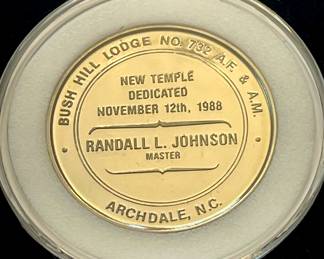 MASONIC COMMEMORATIVE COIN - BUSH HILL LODGE NO. 732 A.F. & A.M., 11/12/88