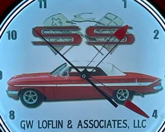 CHEVY IMPALA SS NEON CLOCK - " GW LOFLIN & ASSOCIATES, LLC TRINITY, NC"