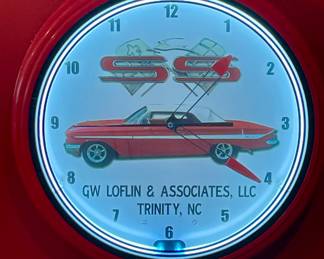 CHEVY IMPALA SS NEON CLOCK - " GW LOFLIN & ASSOCIATES, LLC TRINITY, NC"