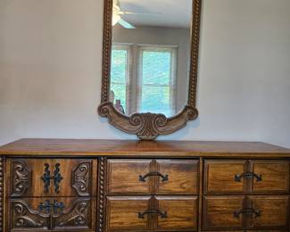 Vintage Spanish Influenced Triple Dresser & Mirror