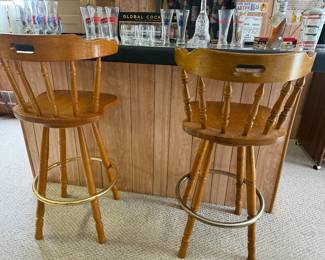 Pair Captain's Mate Bar Stools in Honey Oak Windsor Swivel