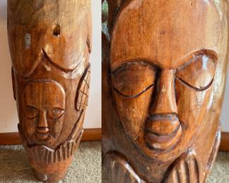 Antique African Tribal Wood Carved
Drum Double Sided Faces