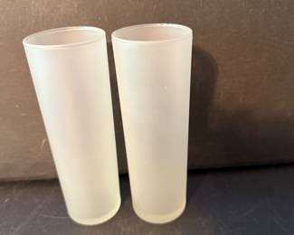 Set of 2 Vintage White Satin Frosted Tom Collins Glasses by Libbey 12 oz 7" Tall