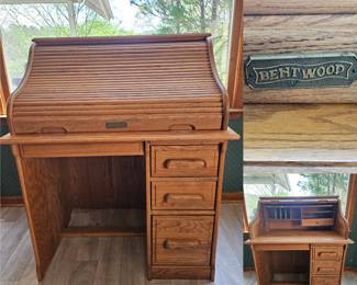 Single Pedestal Bentwood Roll Top Desk