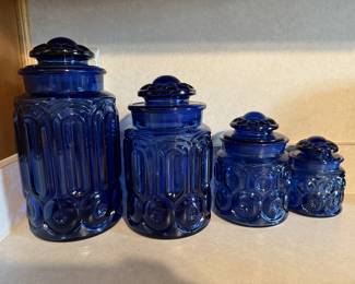 L. E. Smith Cobalt Blue Moon And Stars 4 pc
Canister Set