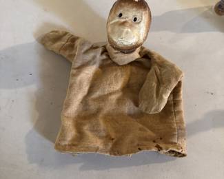 Vintage 1930s Era Composite Head Cloth Hand Puppet Body Monkey