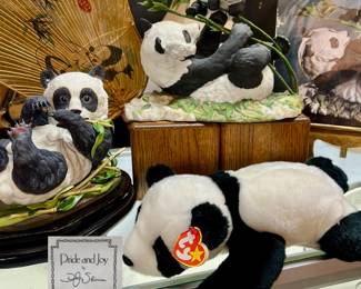 Panda Bear Lot featuring 2 Vintage Signed Giant Panda Figurines by Boehm, ty Original Beanie Buddy, Vintage Panda-Motif Fan