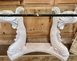 Koi Fish Base Glass Top Console Table