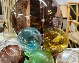 Lot of a Large, Purple Hand Blown Glass Japanese Fishing Float and misc. glass orbs