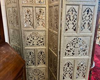 20th century Indian 4-panel screen with nickel silver overlay
