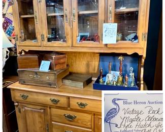 Vintage Maple Colonial-Style Hutch and 2 Coordinating Chairs