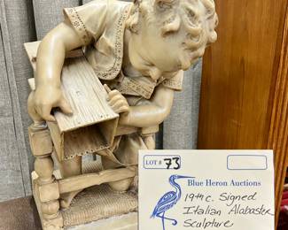 19th Century Signed Italian Alabaster Sculpture
