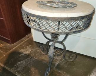 Marble top, iron base table