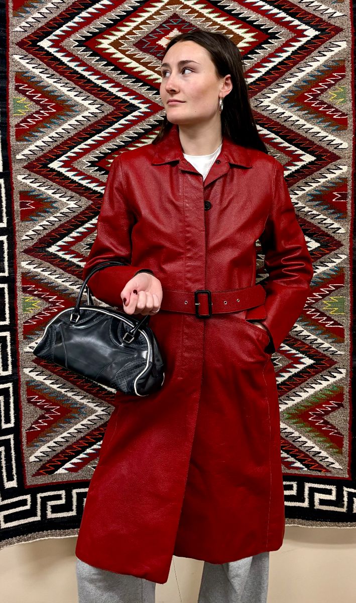 Prada Red Leather Trench and Prada Bag