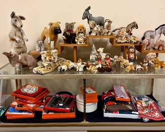 Smaller Steiff Animals on Top! Hermes, Gucci, Chanel ...Scarves