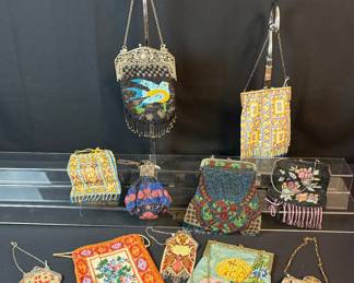 Just a peek at our dozens and Dozens Antique Micro Bead, super fine needlework and painted mesh purses. Many Sterling Purses to come!