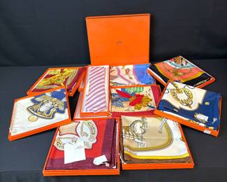Authentic Hermes Scarves and a Tie with the boxes