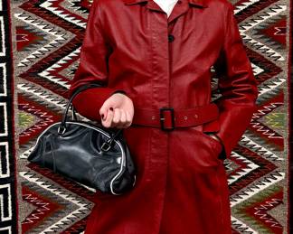 Prada Red Leather Trench and Prada Bag