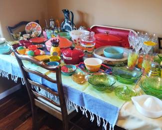 Fireking, Fiesta, Le Creuset, DaVinci, Depression Glass, Sunkist, Deco Coffee Set, Pyrex & More
