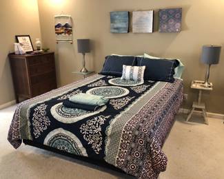 New Bedding, Serta Queen Mattress, Vintage Tables and Dresser