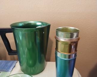 Vintage Aluminum Pitcher and Glasses