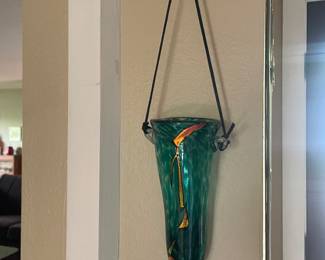 Hand Blown Glass Wall Pocket Vase with Gold Accents