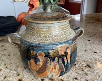 Signed Stoneware Pottery Jar with Lid