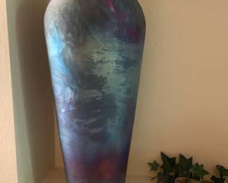 Vintage Raku Pottery Floor Vase Signed