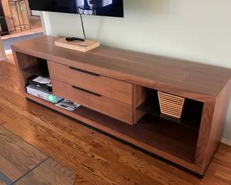 Wood Console Table with 2 Center Drawers and Storage Shelves