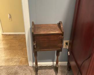 Antique Wood Smoking Stand Side Table Cabinet Hinged Door