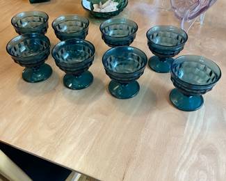 Vintage Indiana Whitehall Riviera Blue Sherbet Glasses Set Of 8 Footed