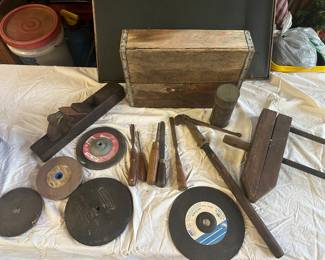 Assortment of Norton Grinding stones and old tools