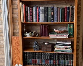 WOOD BOOK SHELF, BOOKS