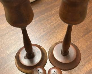 Wood Candlesticks and Wood Salt/Pepper Shakers