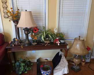 Sewing machine base table next to with decor & lamps
