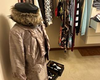 Chicos, designer shoes and antique linen tablecloths and napkins