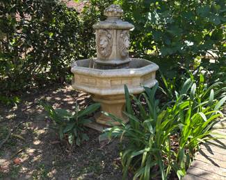 Heavy concrete lion fountain
Water from 4 lions heads
At Tallahassee nursery 2500
Must have professional movers move