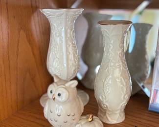 Lenox owl & vases