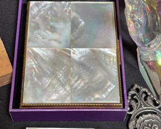 Mother of pearl vintage compact with lipstick container