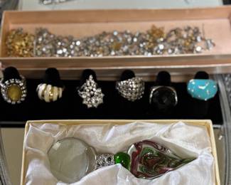 Sterling rings, art glass