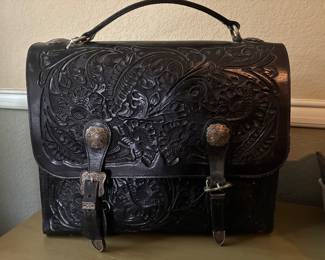 tooled leather brief case