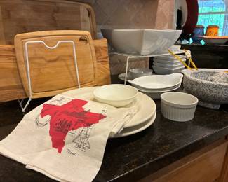 cutting boards and white dishes