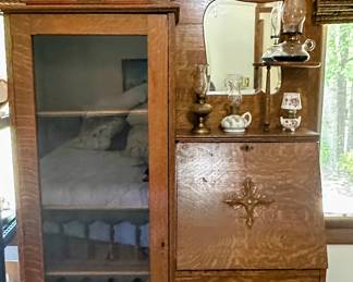 Antique ornate side-by-side secretary & book case